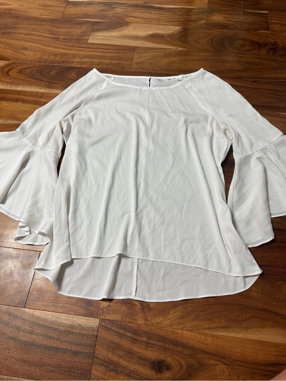 New York & Company White Ruffled Bell Sleeve Blouse